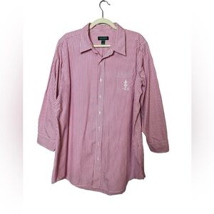 Lauren Ralph Pink Striped Button Down Shirt 100% Cotton Large Logo Size XL Men’s